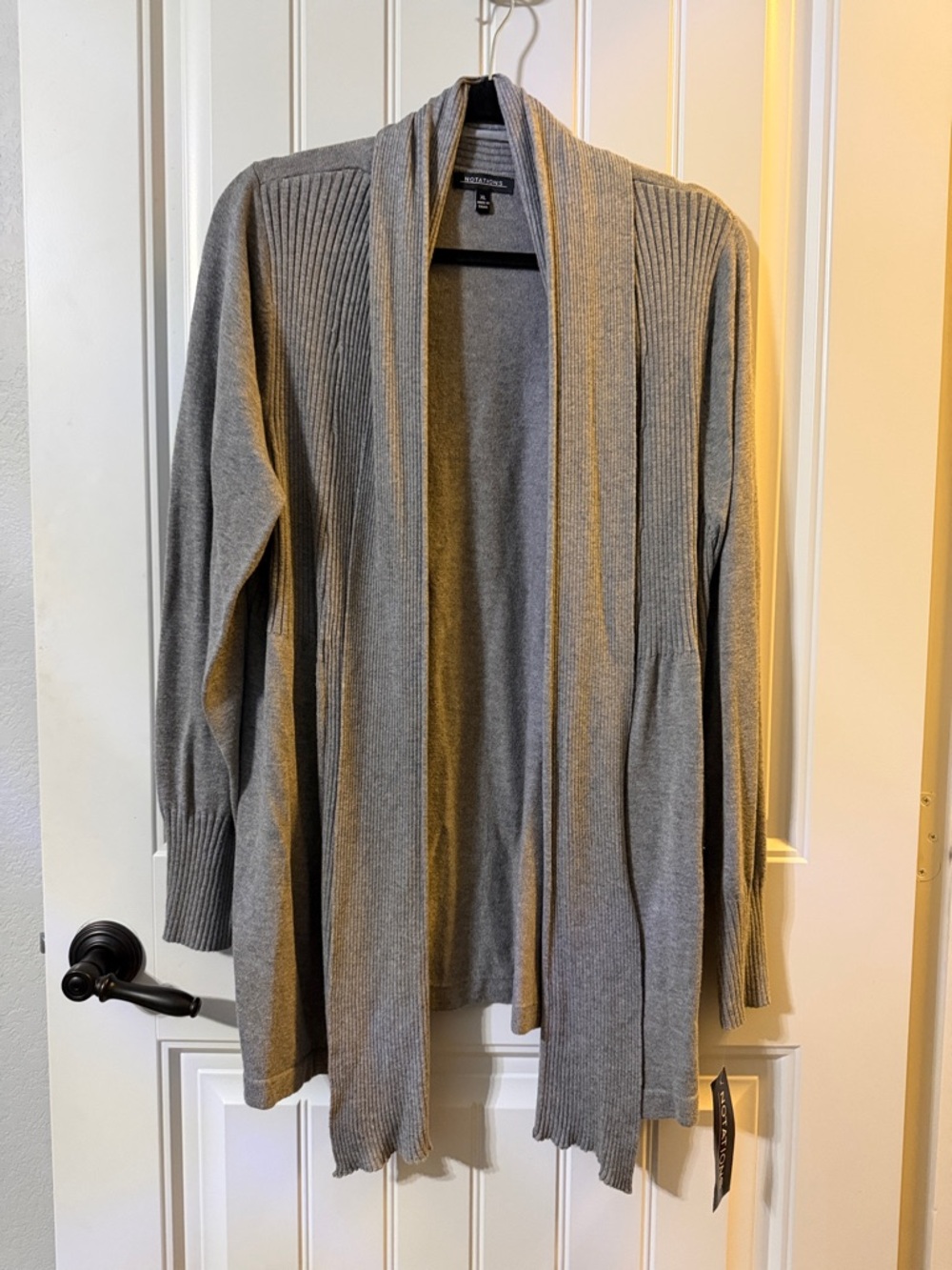 Light Gray Open-Front Ribbed Cardigan